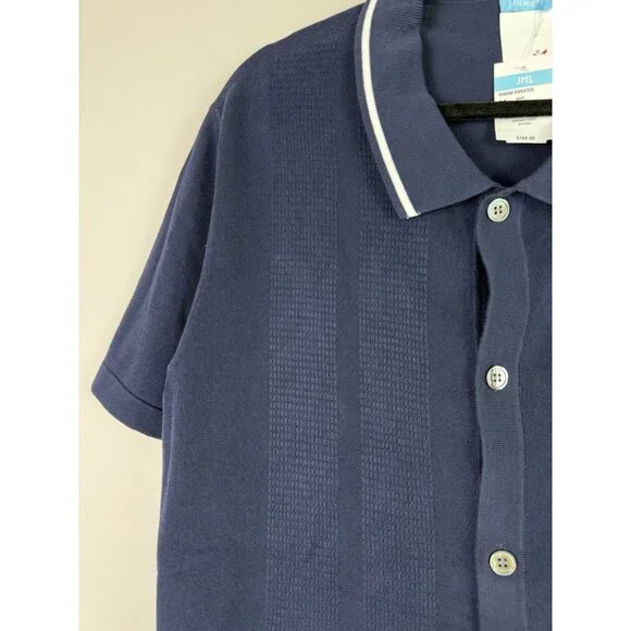 J McLaughlin Dugan Sweater Polo Navy Cotton Knit Short Sleeve MensCasual M